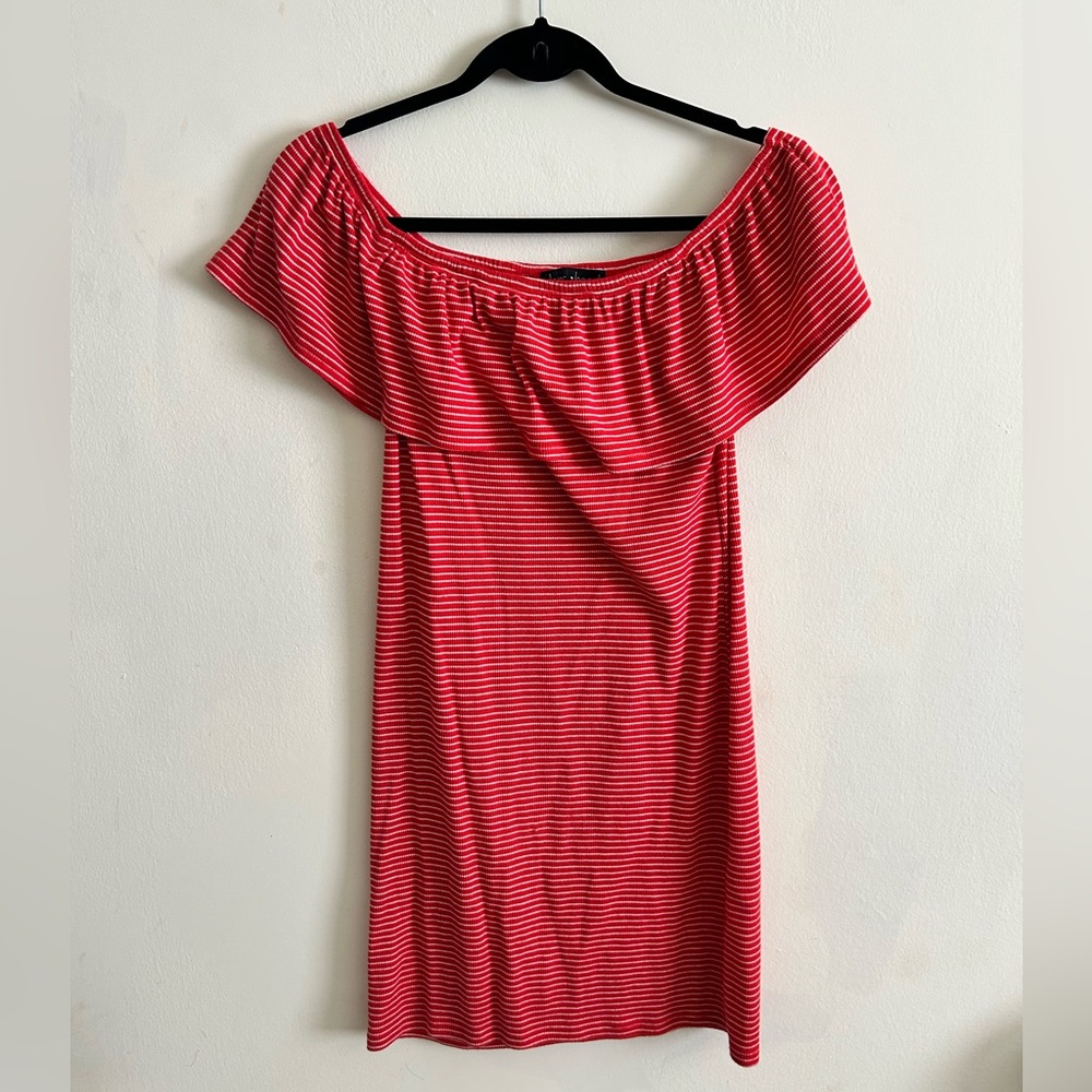 Red stripped dress off the shoulder